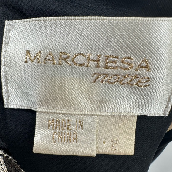 Marchesa 100% Silk Lace Pattern Shift Dress Black Gold Womens 2 Short Cap Sleeve - Picture 7 of 12